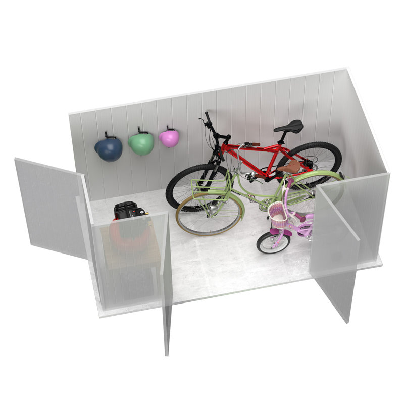 Absco Durango 10' W x 5' D Metal Galvanized Steel Weather Resistant 3 Door Lean-To Bike Shed Woodland Gray, Gray