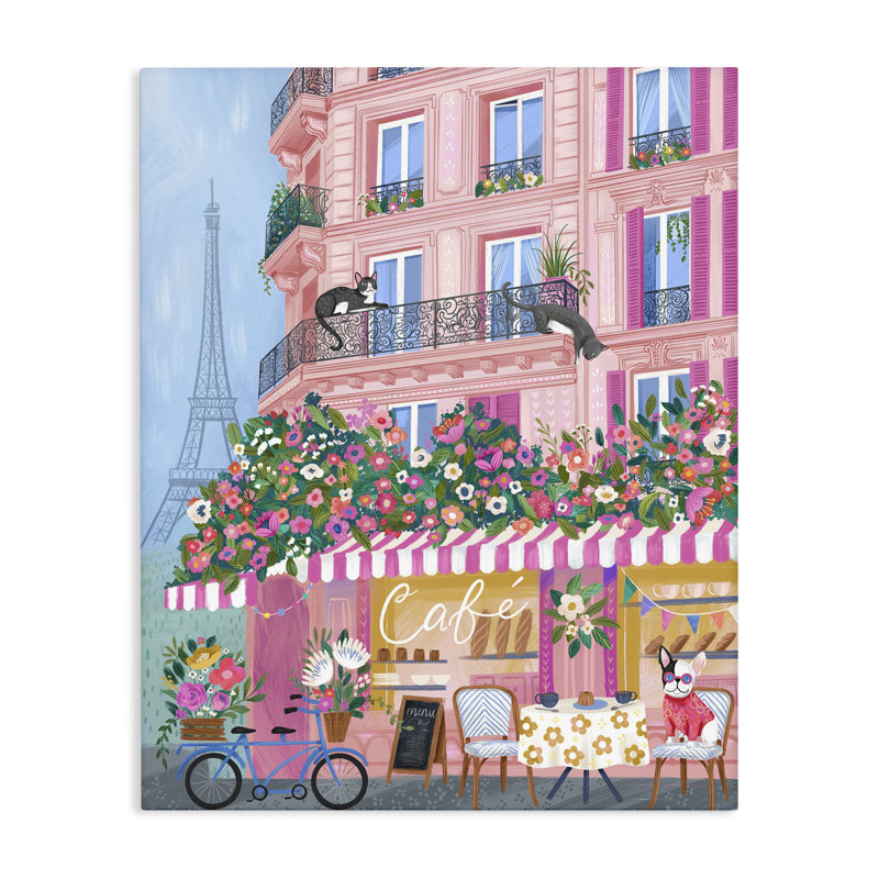 Chats sur une toile de balcon de café, design par Arrolynn Weiderhold, H 20 po x l 16 po