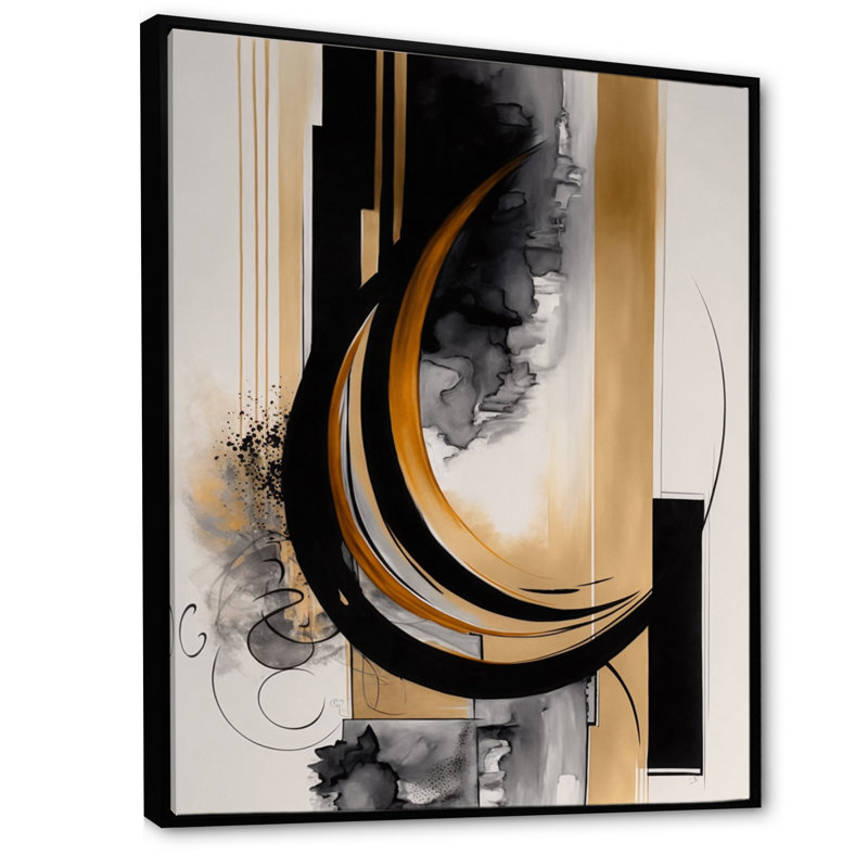Gold Touch Art Deco II - Art mural abstrait, H 32 po x l 16 po x P 1 po, Toile avec cadre flottant noir