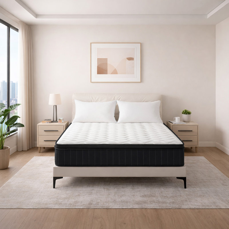 Matelas ferme 14 po en mousse à mémoire de forme hybride et ressorts ensachés en boîte, Très grand lit