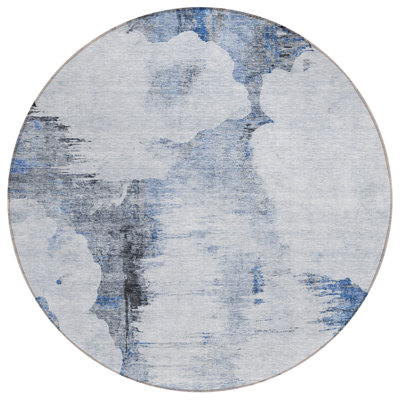 Tapis extérieur rond lavable abstrait bleu marine et ivoire 8 pi