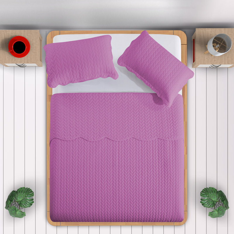 Ensemble de couvre-lit matelassé en microfibre embossée, Full Comforter + 2 Standard Shams, Lilac