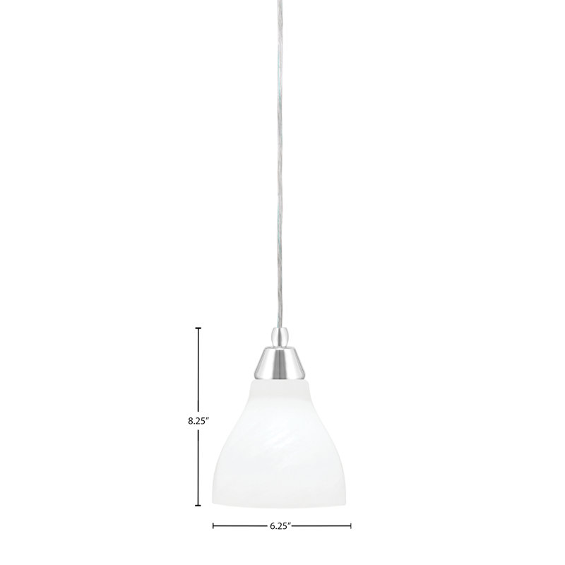 Mini-luminaire suspendu tout verre avec verre marbré blanc 6,25 po, Chrome