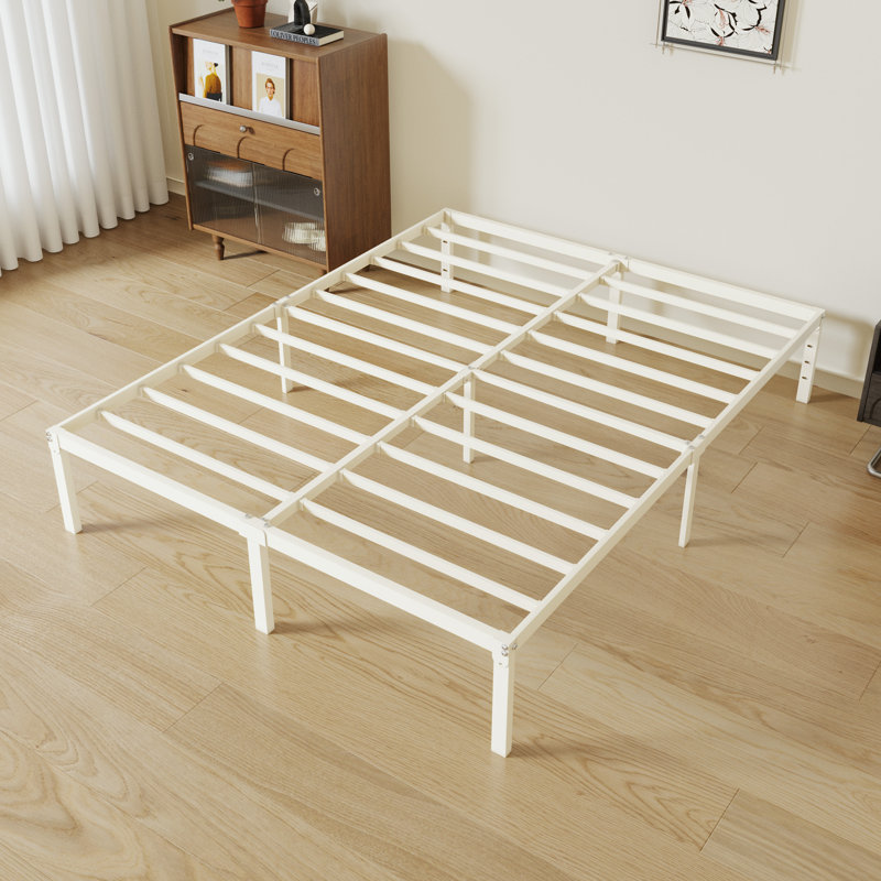 Base de lit plateforme en métal avec espace de rangement, Grand lit, Beige, 14"
