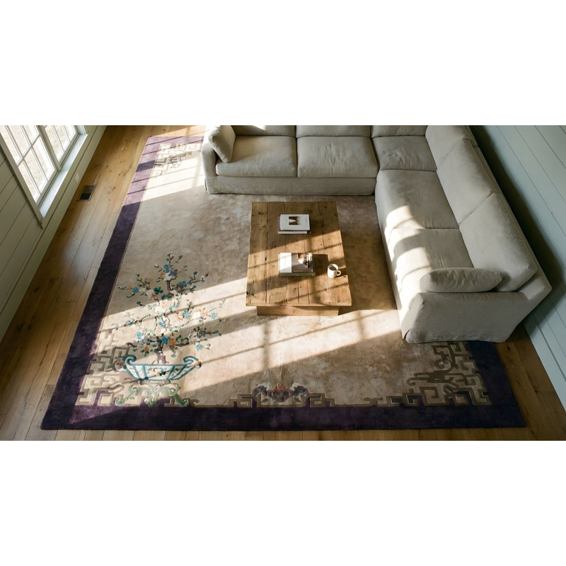 Tapis ivoire antique en laine Art déco