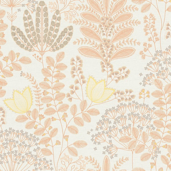 Flourish 10.05m x 53cm Wallpaper Roll, Orange