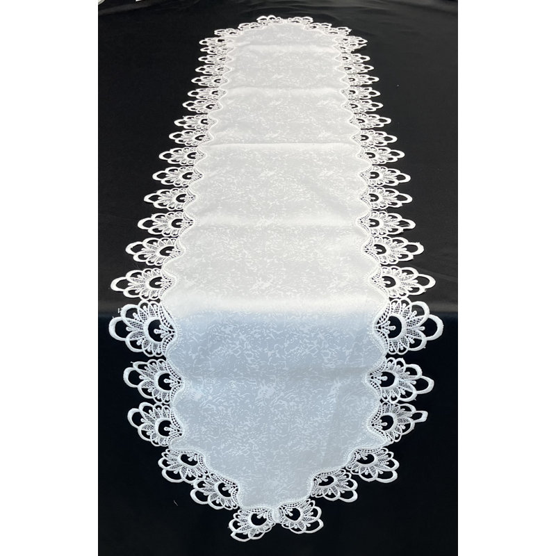 Chemin de table rectangulaire en polyester, Blanc