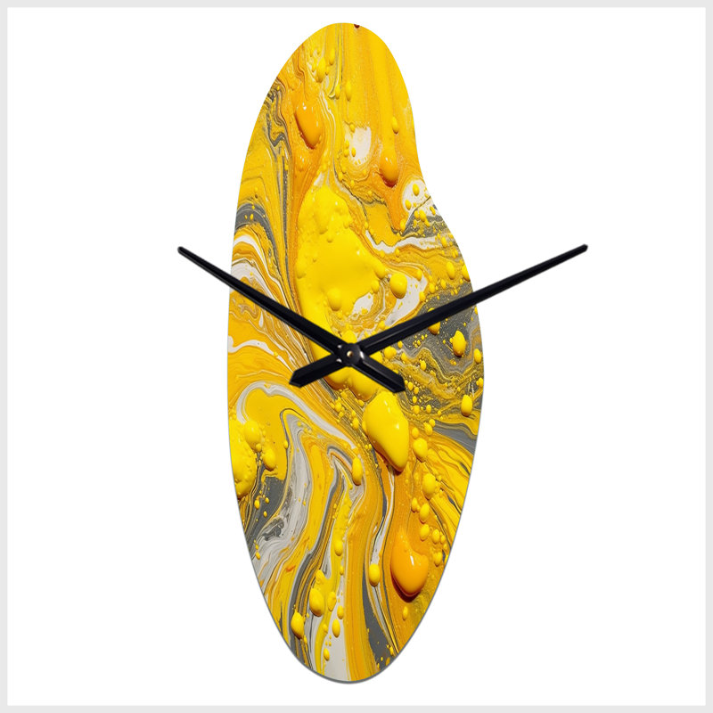 Singhai - Curved Shape Large Yellow Wall Clock Sculpture, Moyenne