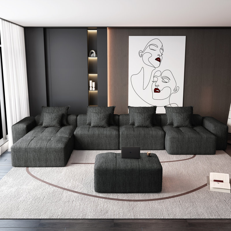 Modern Oversized Modular Sectional Sofa,Sparkling Chenille Fabric Soft Cushion Sofa with 8 Pillows,8 PCS DIY Combination Tufted Sofa,No Assembly Required