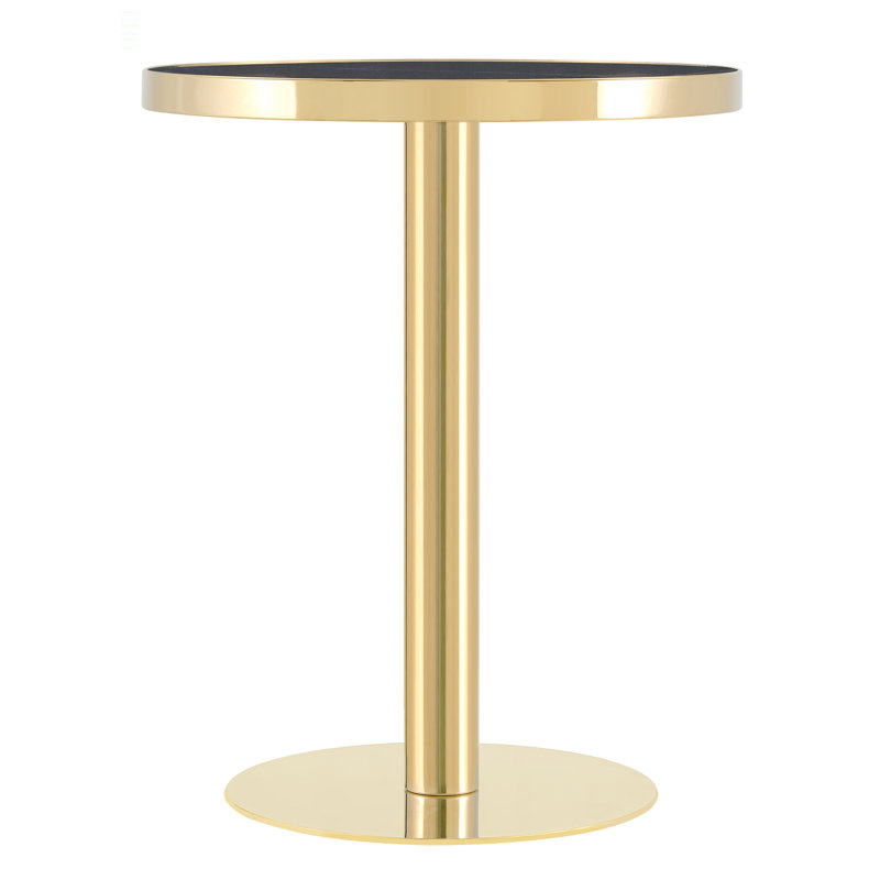 23.6" Round MDF Sprayed With UV Paint Countertop,Marble Texture,  Stainless Steel Edging, Metal Table Legs, Modern Light Luxury Edge Coffee Table.