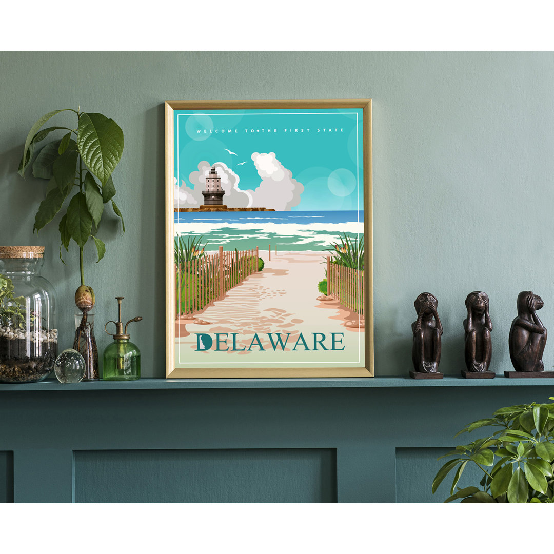 Delaware Retro Style State Travel Poster, Vintage Unframed Print, Home and Office Wall Art Longshore Tides 