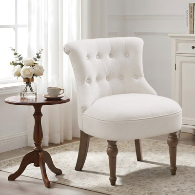 Chenille Upholstered Button Tufted Wingback Side Chair