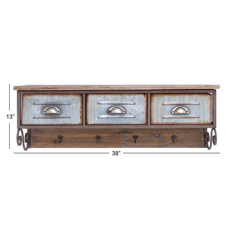 Rustic Brown Fir Wood and Iron Wall Organizer