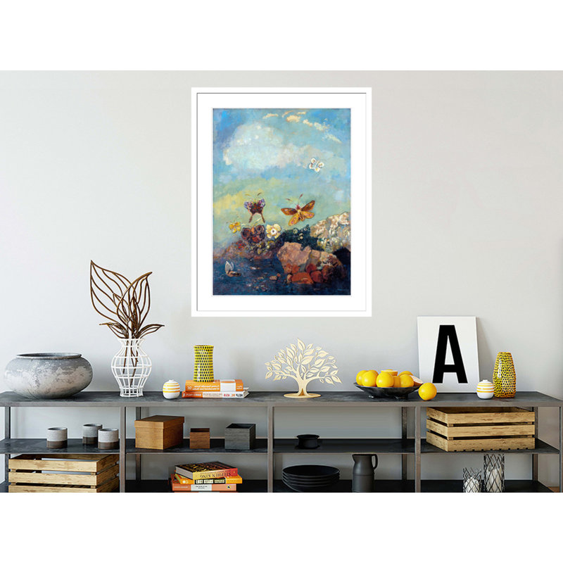 Butterflies by Odilon Redon -Framed Giclee Print, 16.58" H x 13.75" W