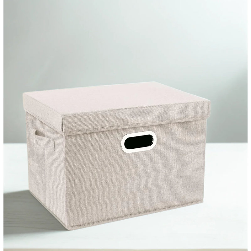 Grands bacs de rangement en tissu avec couvercles, boîtes de rangement pliables pour l'organisation, lavables, 17,3 x 11,8 x 11,4 pouces, paquet de 5, beige