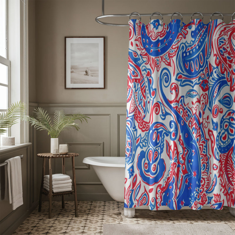 Rideau de douche standard 1 pièce, H 74 po x l 71 po, Rubis et cachemire azur