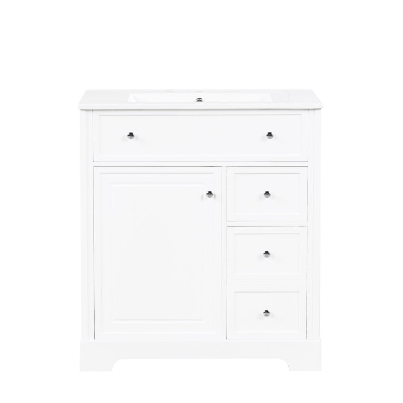 Meuble-lavabo avec comptoir d'évier 30 po Scotlyn, meuble-lavabo avec porte et deux tiroirs, panneaux de fibres à densité moyenne, bois massif, un paquet