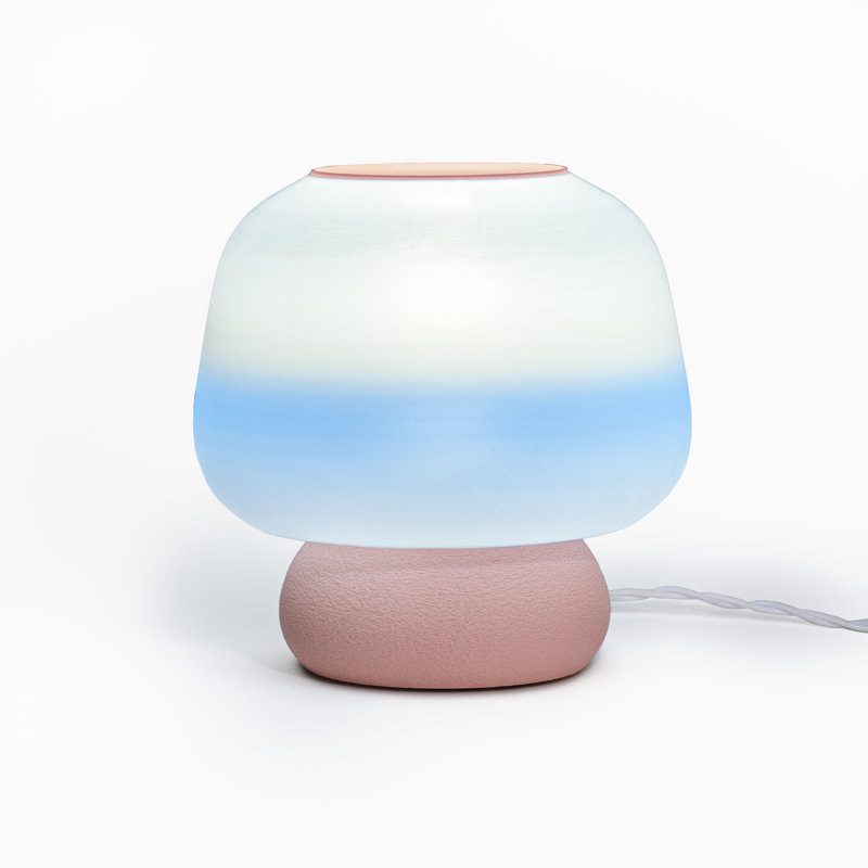 Mushroom 10" Modern Classic Plant-Based PLA 3D Printed Dimmable LED Table Lamp, Light Pink, Blue/White