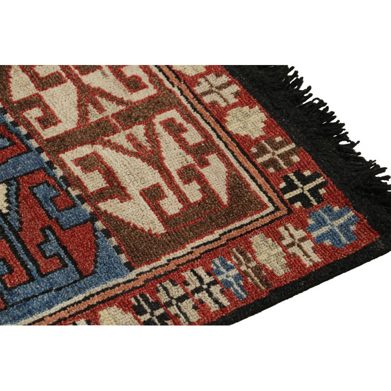 Burano Hand Knotted Wool Geometric Area Rug, Rectangle 10' x 14', Light Red Black