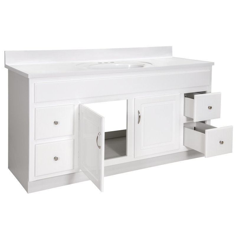 Concord 61 Inch Bathroom Vanity with Top, Ready to Assemble, White