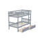 Lit superposé simple en bois d'hévéa avec 2 tiroirs, convertible en 2 lits simples, lit superposé simple avec échelle et garde-corps, gris