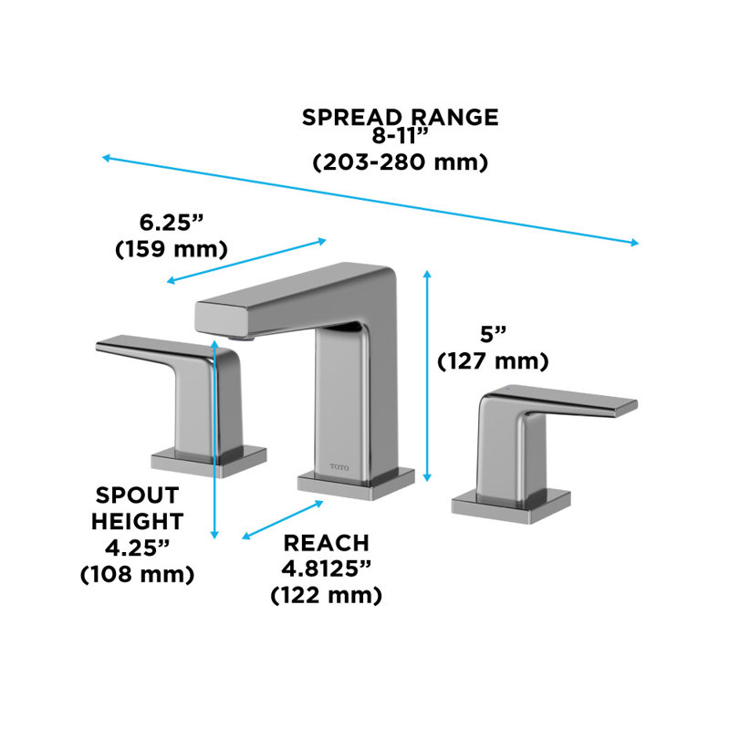 Robinet de lavabo de salle de bain espacé à deux poignées avec ensemble de drain TOTO® GB Series 1,2 GPM, chrome poli