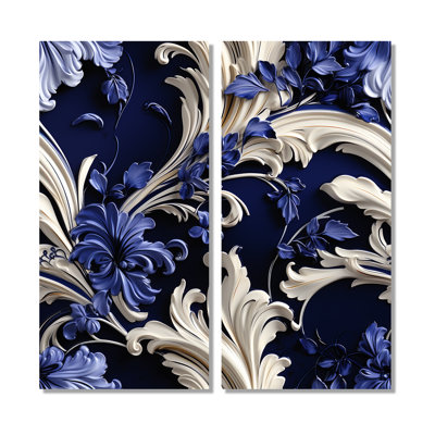 Rouleau de cobalt bleu, motif victorien baroque - art floral floral mural