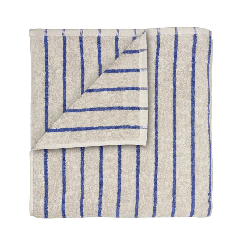 100% Cotton Bath Towel, Moonbeam/Mazarine Blue Narrow Stripe