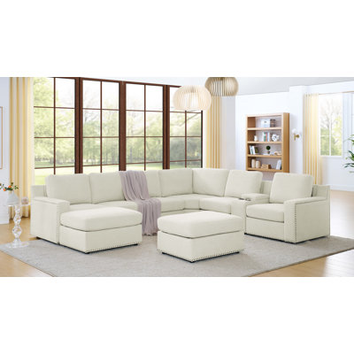 Astare 77" Wide Reversible Modular Corner Sectional with Ottoman by Wade Logan