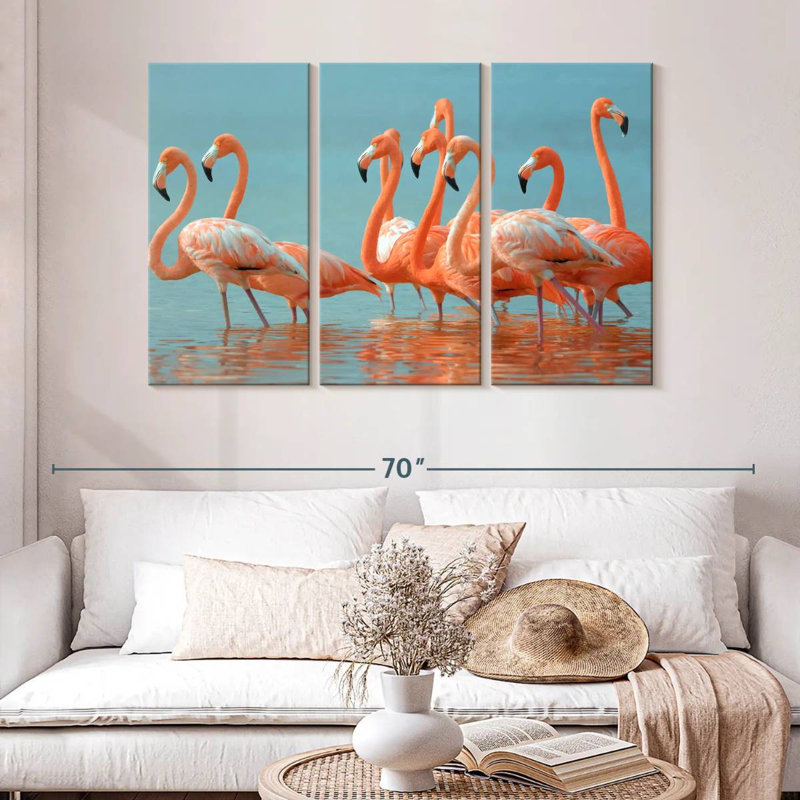 Troupeau de flamants roses, H 32 po x l 50 po