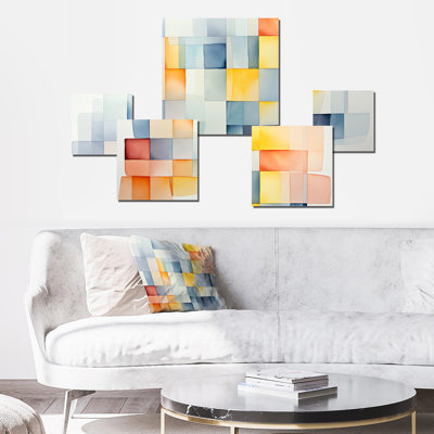 Multicolor Cubes Patterns V - Geometric Square Wall Art Set Of 5