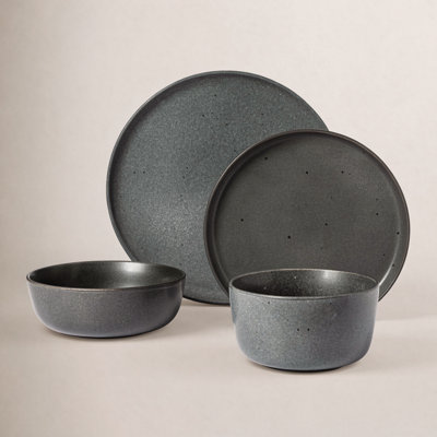 Gibson Elite James Street 16 Piece Stoneware Matte Reactive Double Bowl Dinnerware Set