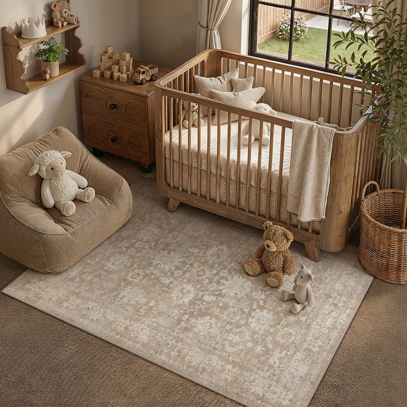 Tapis fleuri Novara, Beige, Rectangle 3'x 5'