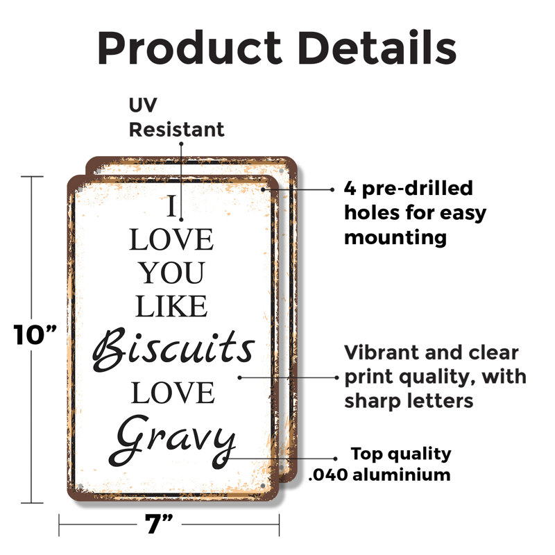 I Love You Like Biscuits Love Gravy (paquet de 2) en aluminium 7 po x 10 po