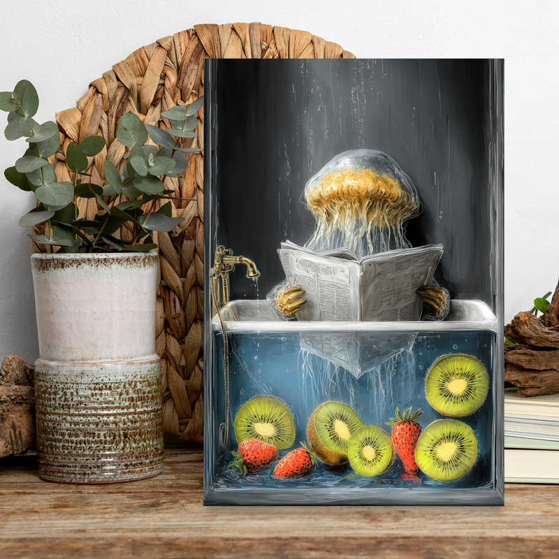 Jellyfish In Bathtube 2 1 Piece Wrapped Canvas Wall Art, 45.72 cm H x 30.48 cm W