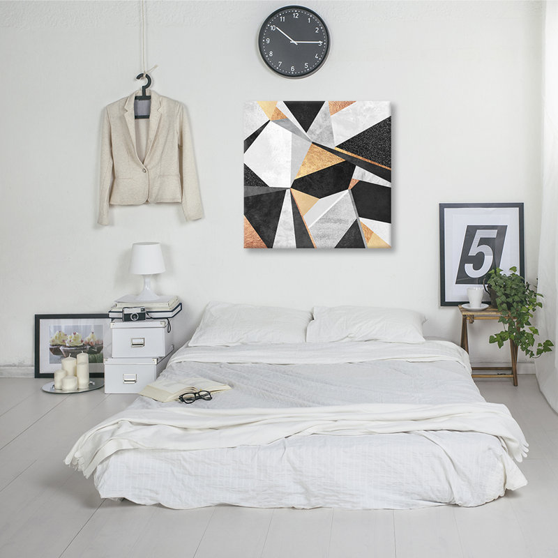 Géométrie, impression sur toile en or, H 26 po x l 26 po x P 1,5 po, Pas de tapis, Toile tendue