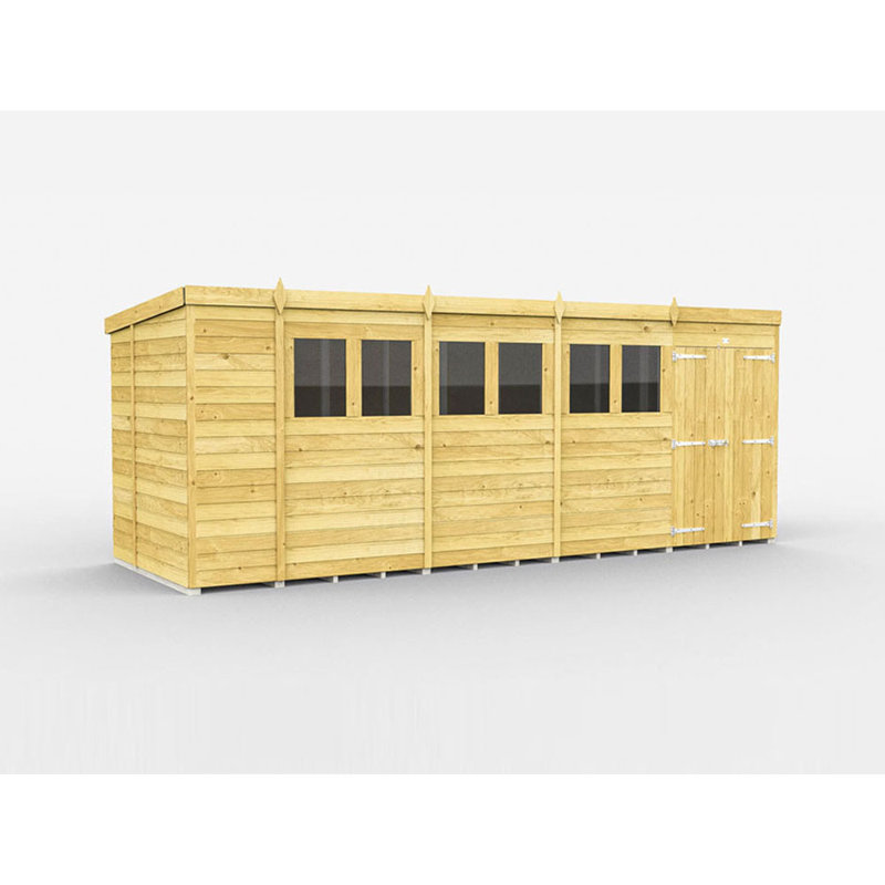 18ft x 6ft Pent Shed - Double Door with Windows