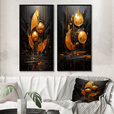 «Black and Gold Spiral Graffiti IV», ensemble de 2 reproductions d'art abstrait