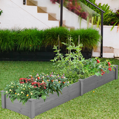 Boîte à fleurs surélevée pour jardin, 96 x 28 x 10 pouces, grand pot à fleurs d'extérieur, gris, assemblage sans outil