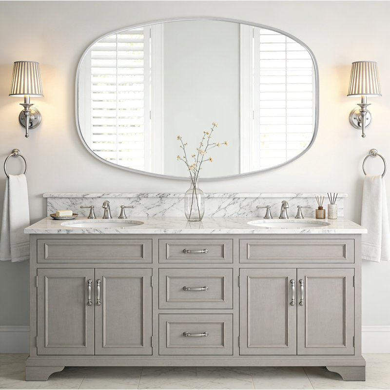 Oval Bathroom Vanity Mirror with Brushed Aluminum Alloy Frame, Decorative Wall Mirror, Horizontal or Vertical Mount for Bathroom, Bedroom, Living Room, Entryway