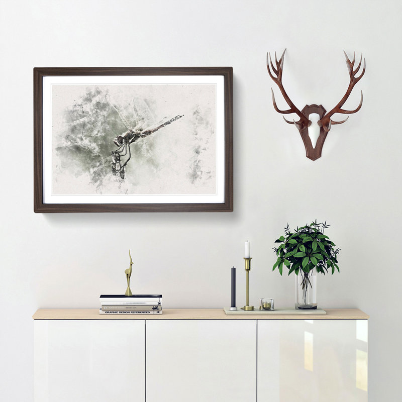 Perched Dragonfly - Framed Print, 24cm H x 33cm W x 2cm D, Walnut Framed