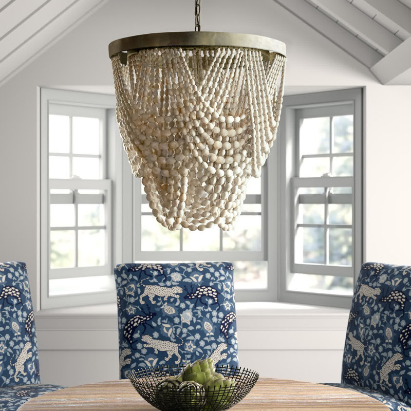 Lustre perlé en bois à 2 niveaux, Cream