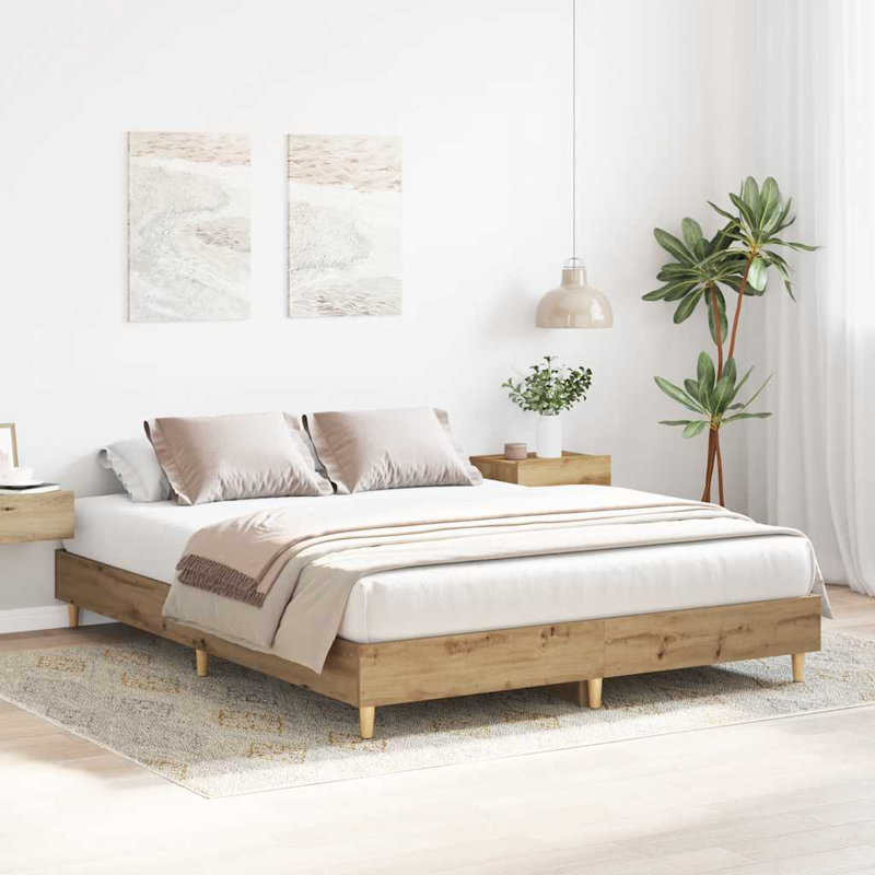 Bed Frame No Mattress Engineered Wood, Artisan Oak, 153 x 203cm