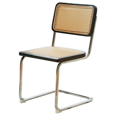Dining Chairs Set of 2, Rattan Side Accent Chairs with Chrome Legs, Modern Mid Century Breuer Designed Chairs, Upholstered Dining Living Room Kitchen Chairs