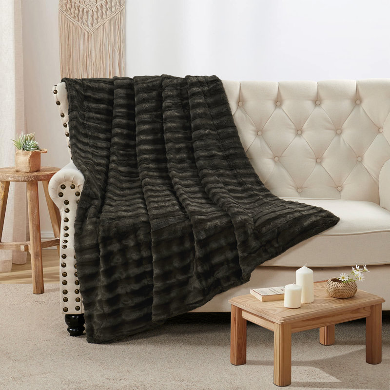 Jeté en fausse fourrure Derby, Brun, l 50 po x L 60 po