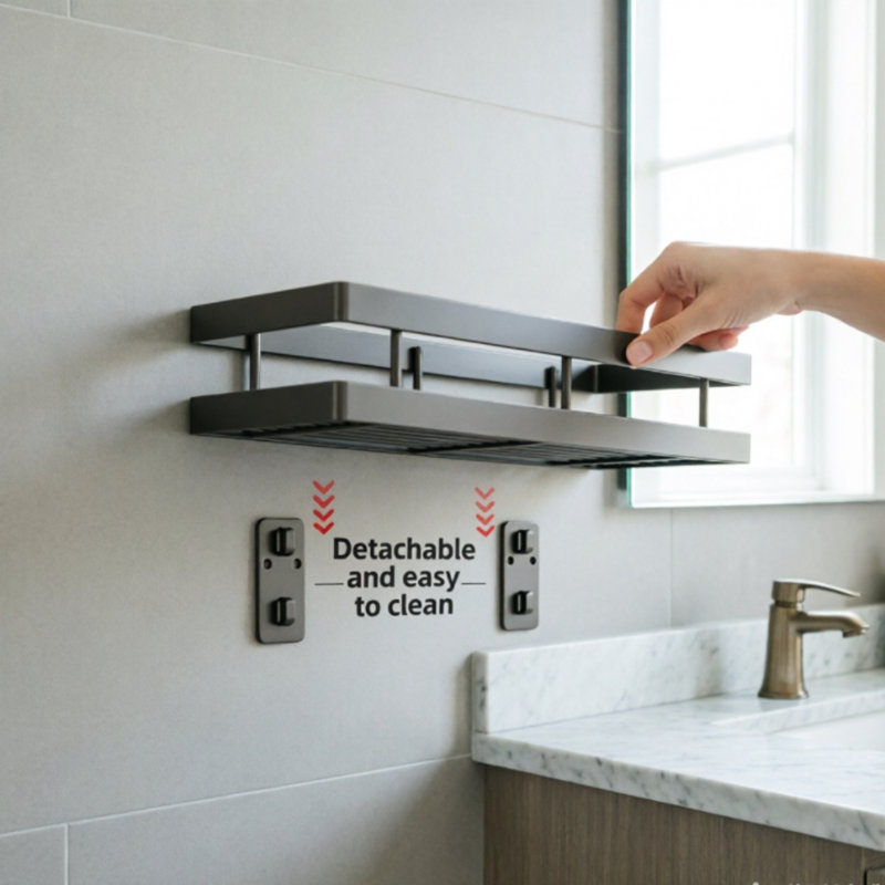 Modern Wall Mounted Metal Bathroom Shelf In Matte Black