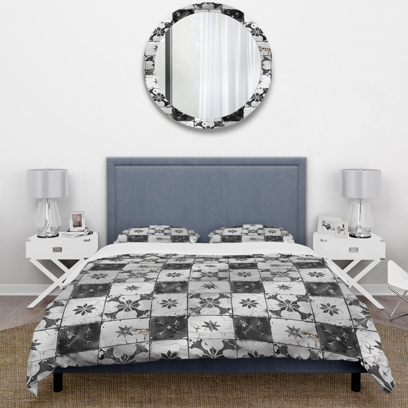 Ensemble de housse de couette Vintage Black Mosaic Tiles I - Country, King Duvet Cover + 2 King Pillow Shams