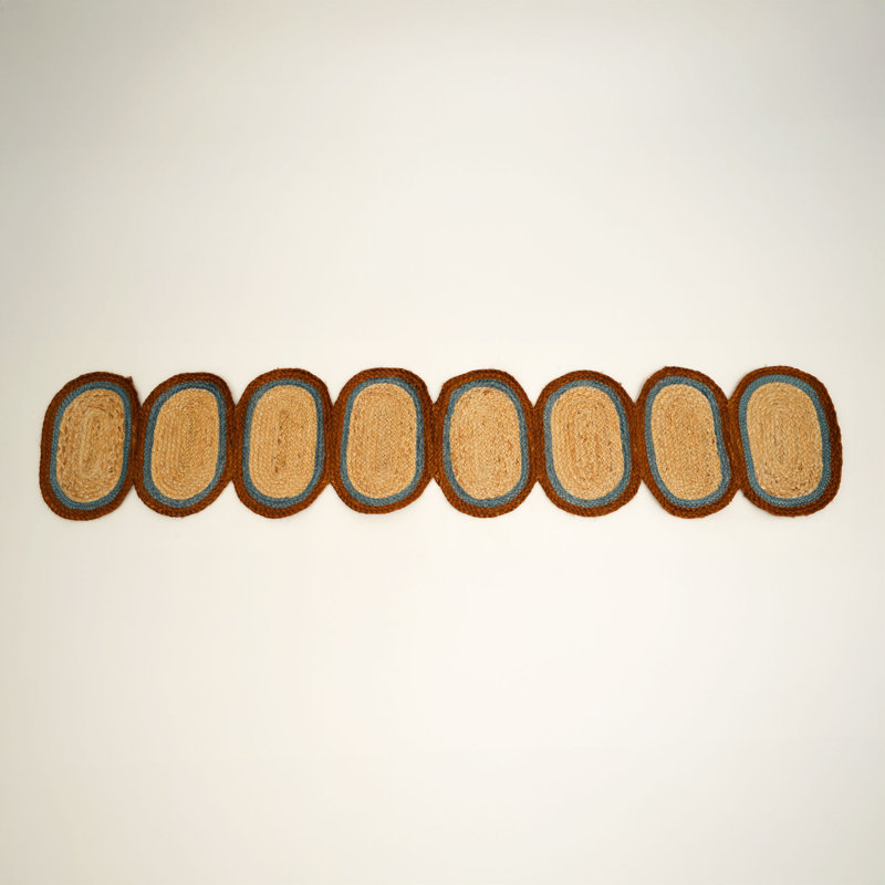 Jute Braided Runner - Natural Finish - 36 x 183 cm, Rust/Blue