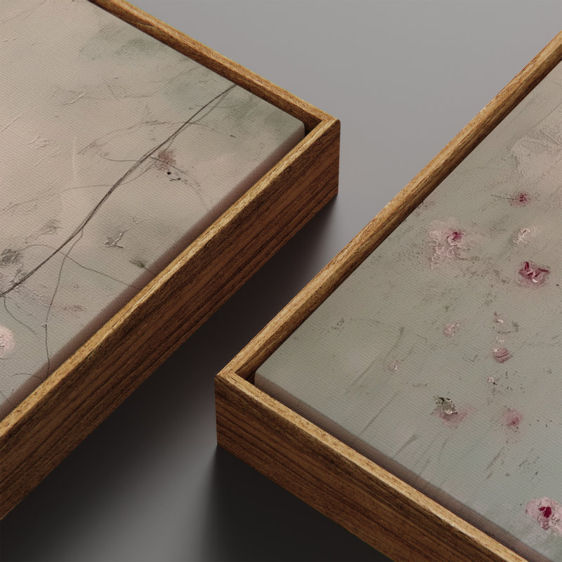 Doux jardin floral abstrait en rose et menthe - ensemble de 2 reproductions d'art murales encadrées sur toile 60 po x 20 po x 2 pièces, 60 po x 30 po x 2 pièces