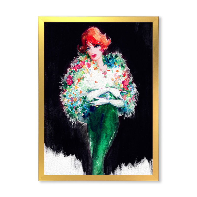 " Stylish Fashionista In Vibrant Colors IV " Painting Print, Gold Picture Framed, 44" H x 34" W x 1.5" D